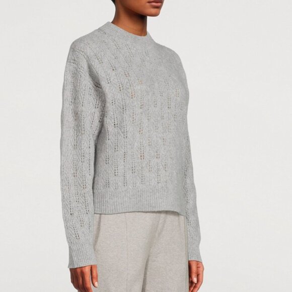 Naadam Cashmere Pointelle Knit Sweater Gray Medium Crewneck Relaxed Fit Classic - Picture 2 of 9